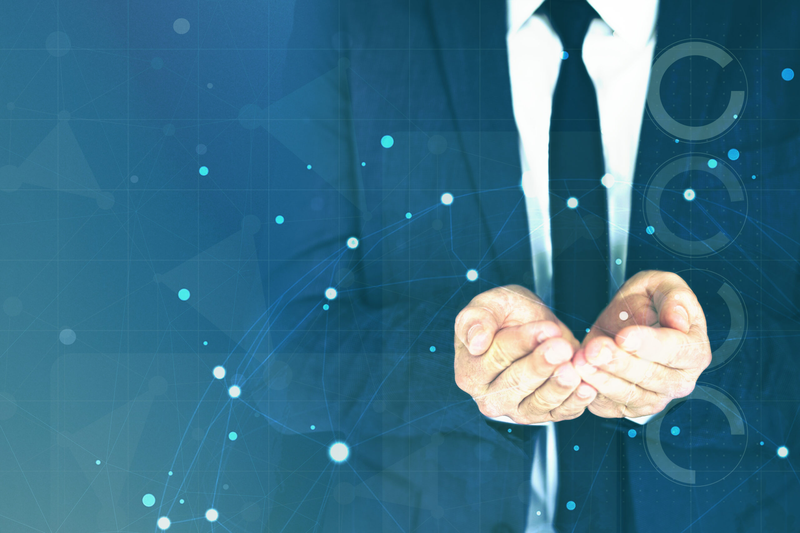 Businessman putting hands together background